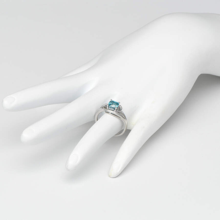 14KW Cushion Cut Blue Zircon (1.84) & Diamond (0.07) Bypass Ring-5