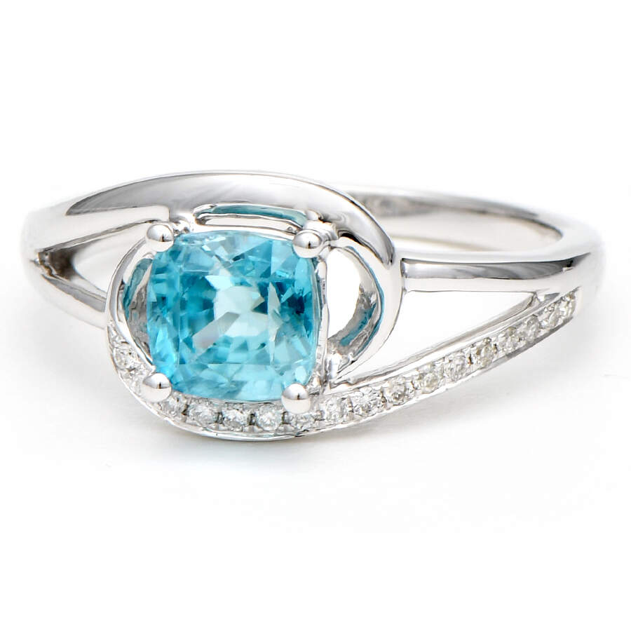 14KW Cushion Cut Blue Zircon (1.84) & Diamond (0.07) Bypass Ring-1