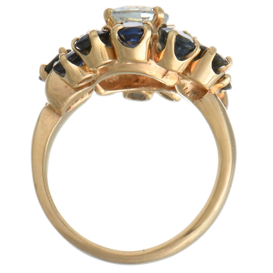 14KY Vintage Aquamarine (0.87), Sapphire (3.6), & Diamond (0.16) Ring-4