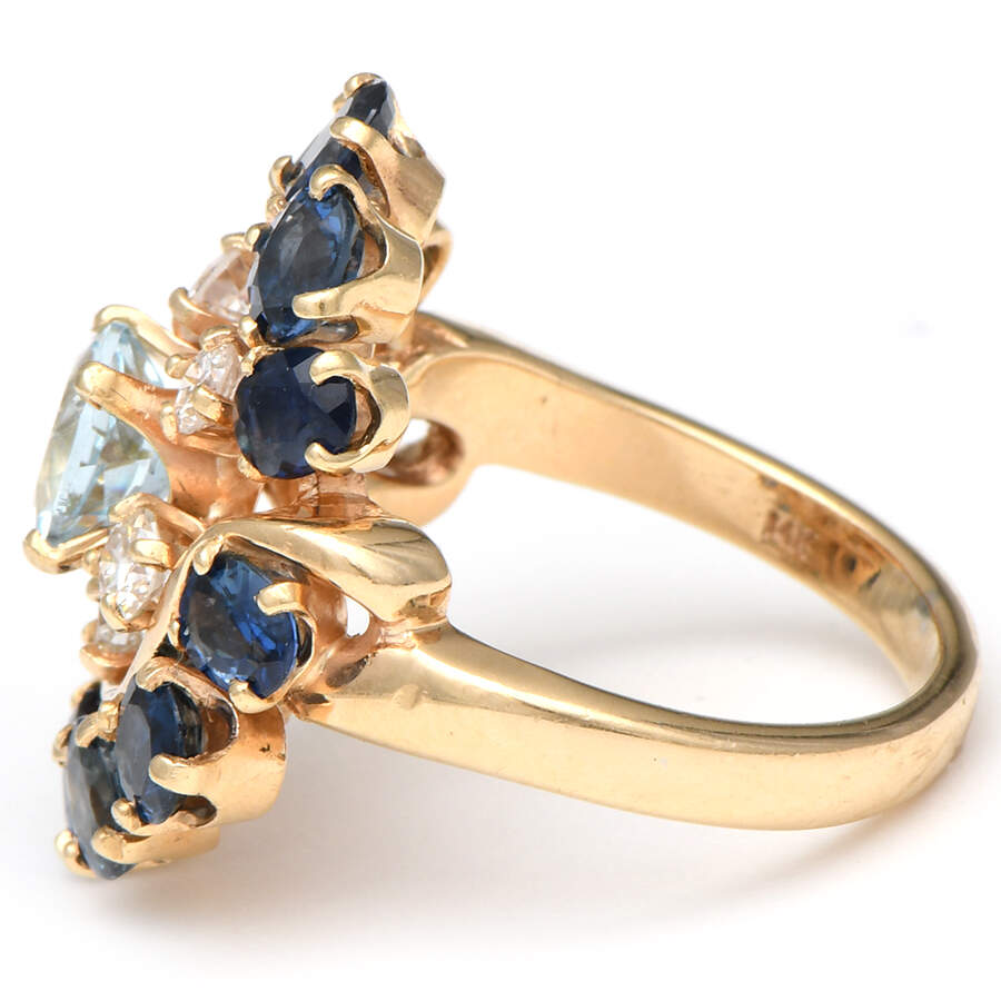 14KY Vintage Aquamarine (0.87), Sapphire (3.6), & Diamond (0.16) Ring-3