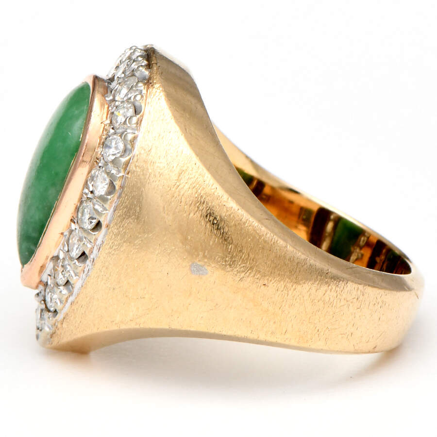 14KY Vintage Jadeite Jade & Diamond(0.60) Ring-3