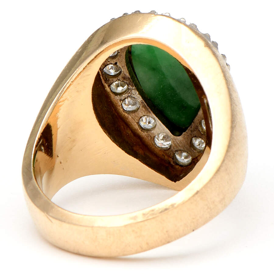 14KY Vintage Jadeite Jade & Diamond(0.60) Ring-2