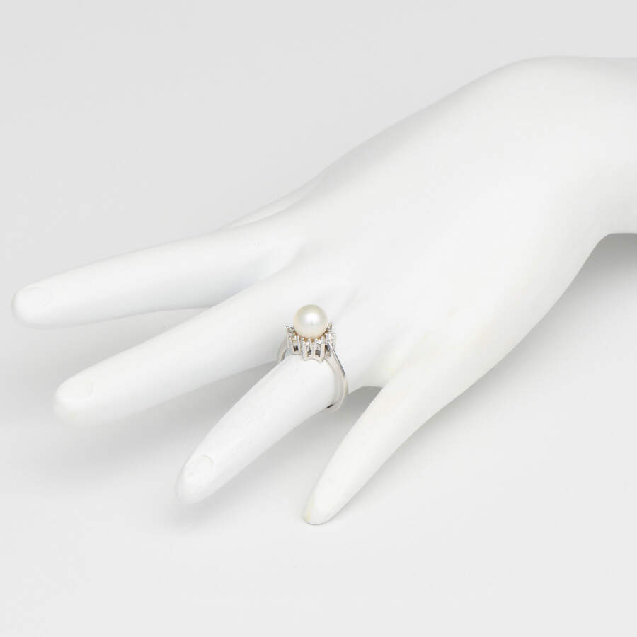 14KW Akoya Pearl & Diamond(0.16) Halo Ring-5
