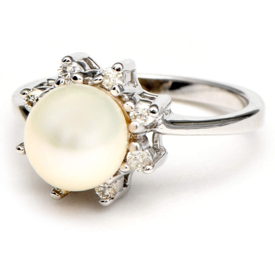 14KW Akoya Pearl & Diamond(0.16) Halo Ring-1