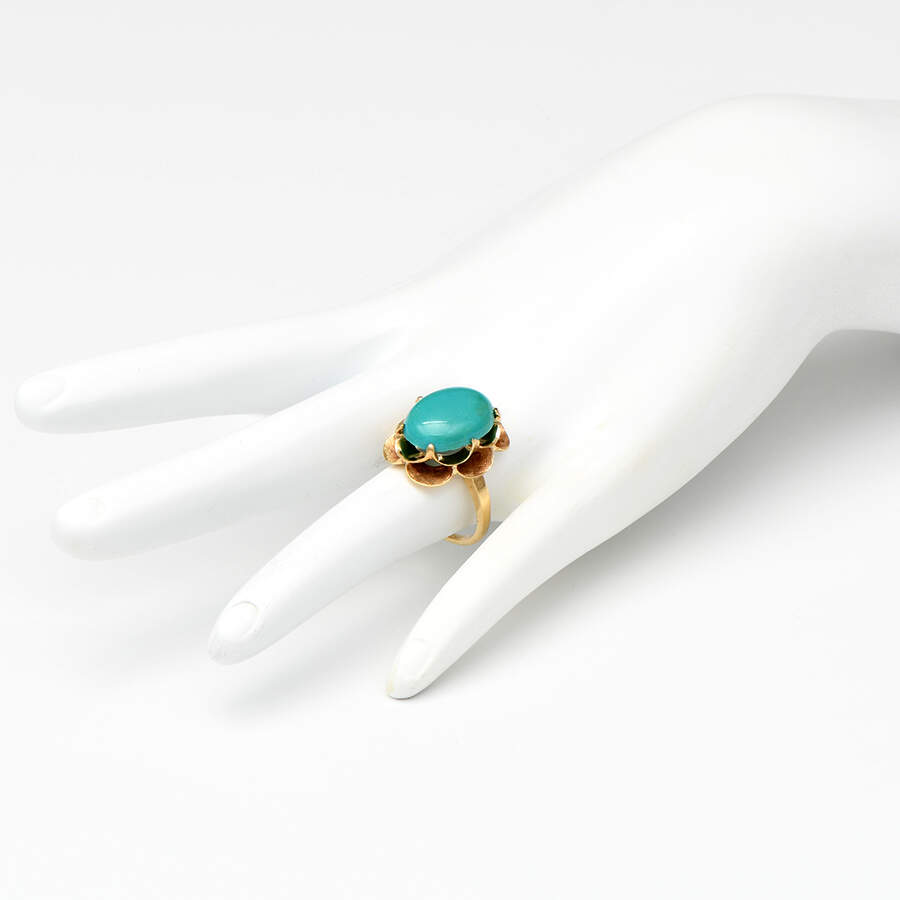 10KY Vintage Dyed Chalcedony Floral Ring-5
