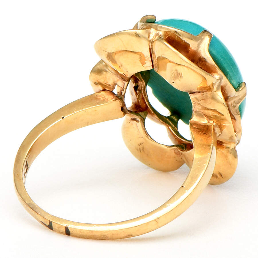 10KY Vintage Dyed Chalcedony Floral Ring-2