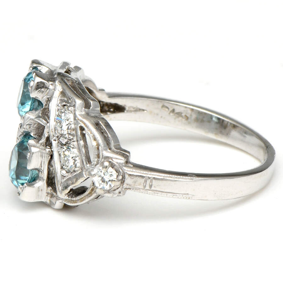 14KW Vintage Blue Zircon(1.30) & Diamond(0.32) Ring-3