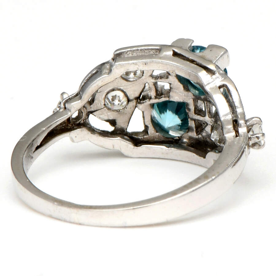 14KW Vintage Blue Zircon(1.30) & Diamond(0.32) Ring-2