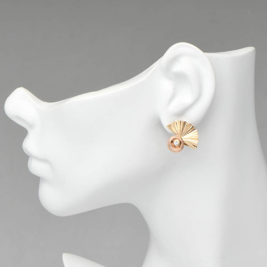 14KY Retro Modern Diamond & Fan Earrings-3