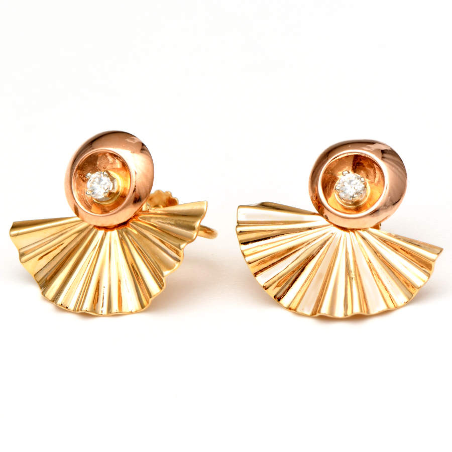 14KY Retro Modern Diamond & Fan Earrings-1
