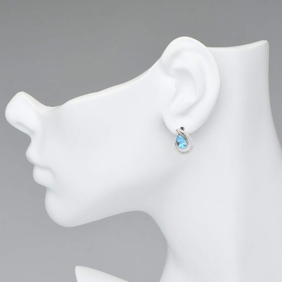 14KW Blue Topaz (2.0) & Diamond (0.20) Pave Earrings-3