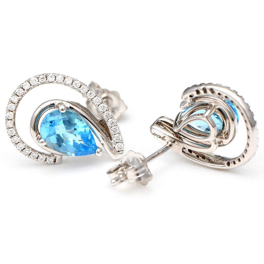 14KW Blue Topaz (2.0) & Diamond (0.20) Pave Earrings-2