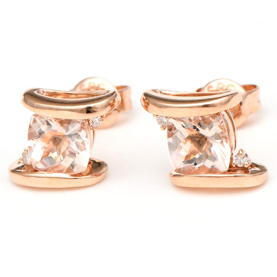 14KR Morganite(1.10) & Diamond Stud Earrings-1