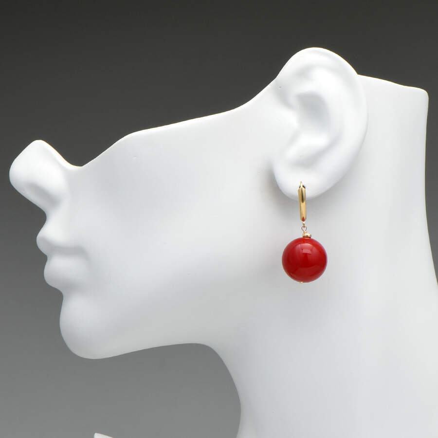 14KY Red Quartz Bead Dangle Earrings-3