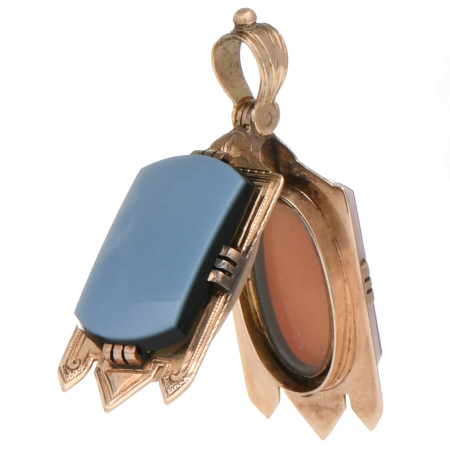 14KR Victorian Double Sided Agate Locket Pendant-3