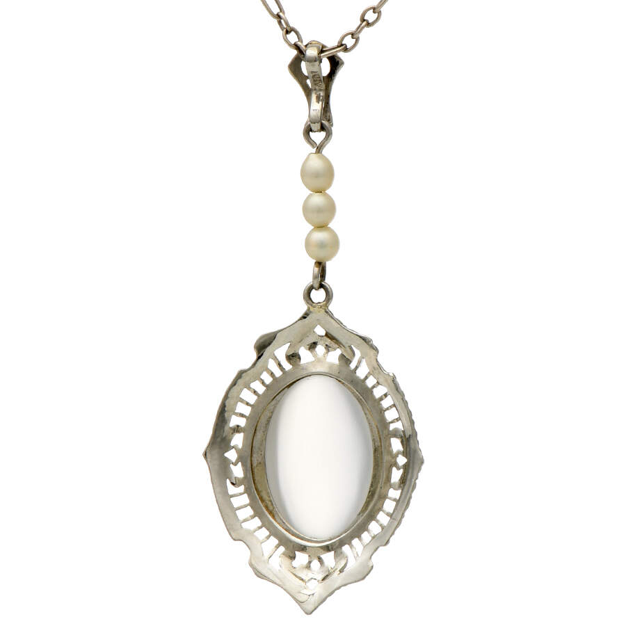 10KW Vintage Moonstone(3.79) and Seed Pearl Filigree Pendant-2