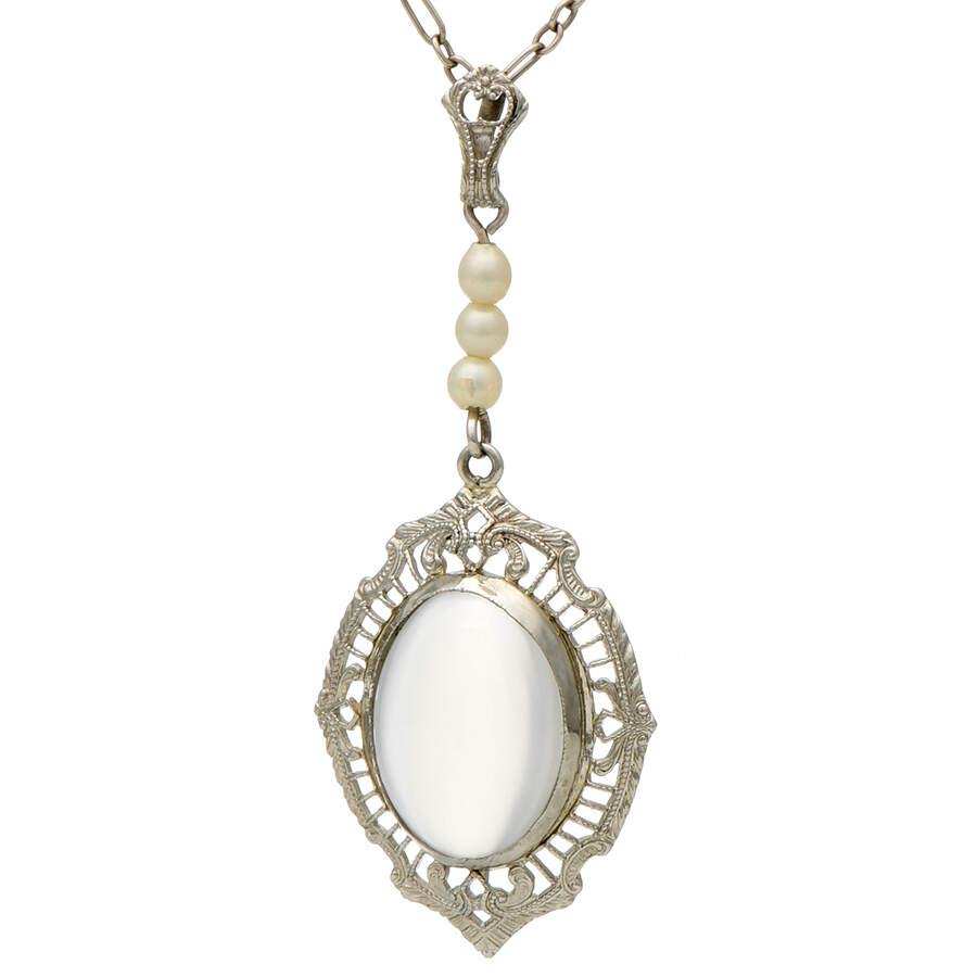 10KW Vintage Moonstone(3.79) and Seed Pearl Filigree Pendant-1