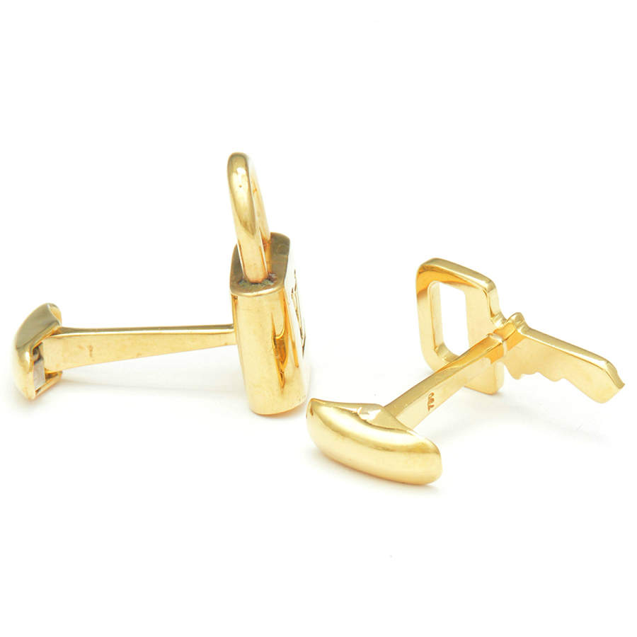 18KY Louis Vuitton Lock & Key Cufflinks-2