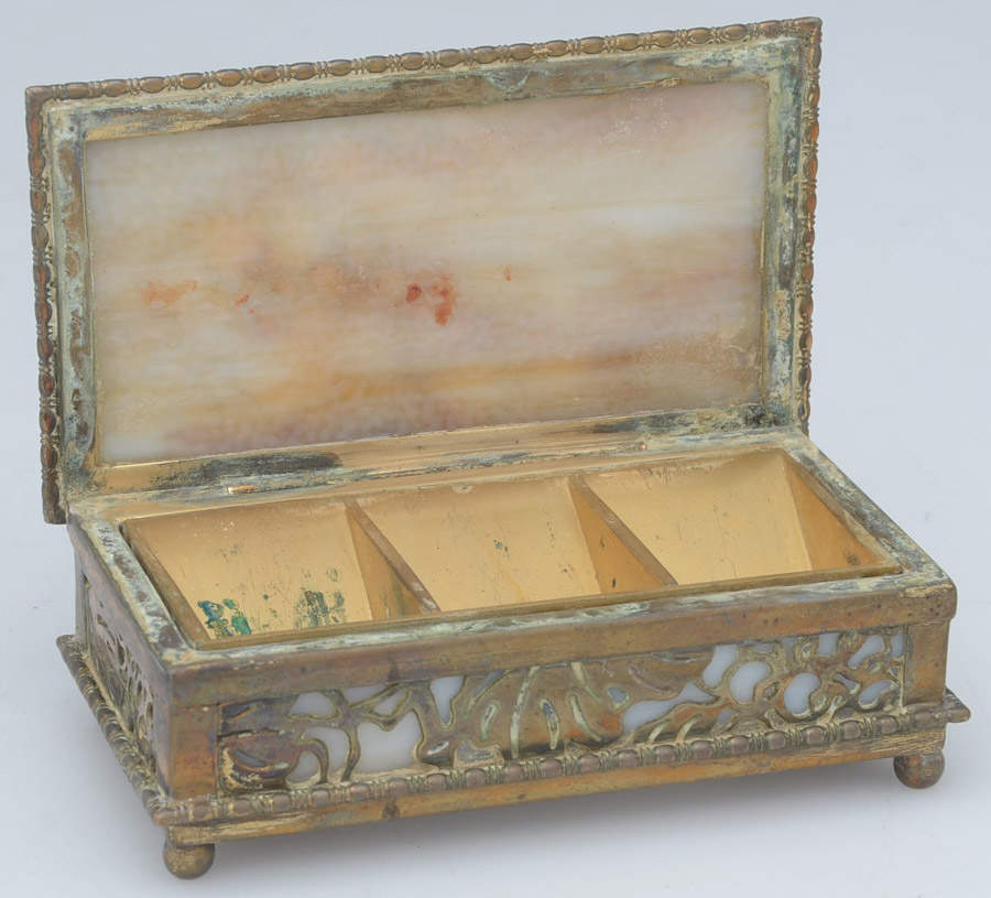 Grapevine (Plated Copper, Hollowware) Stamp Box & Tray with Caramal Glass by Tiffany & CO SILVER-2