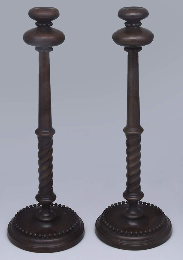 TIS109 (Bronzeware, Hollowware) Pair of 24" Candlesticks by Tiffany & CO SILVER-1