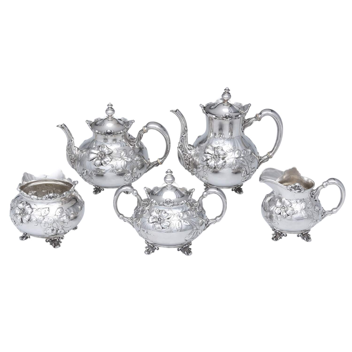 1297B (Sterling, Hollowware) 5 Piece Tea Set (SCP, STP, SCR, SSU, SWB) by Mauser-1