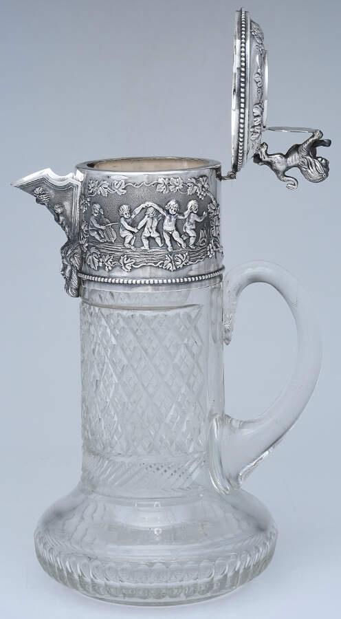 TS22 (Sterling, Hollowware) Claret Jug with Glass Base & Hinged Lid by Topazio Silver-3
