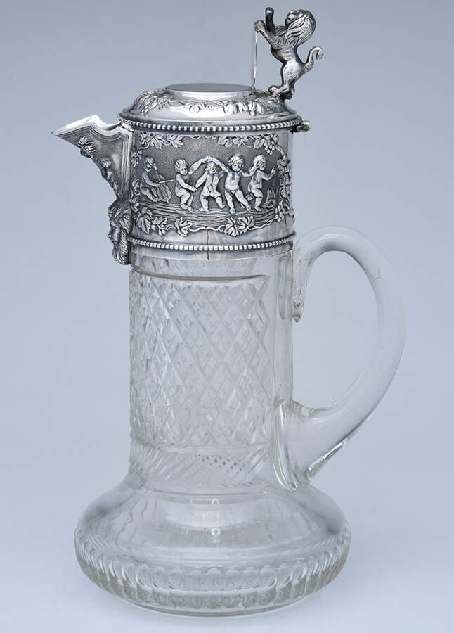 TS22 (Sterling, Hollowware) Claret Jug with Glass Base & Hinged Lid by Topazio Silver-1