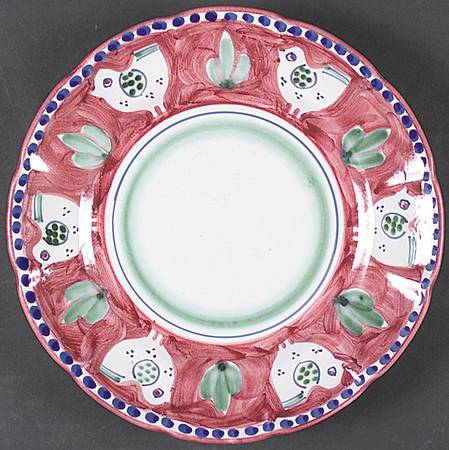 Campagna Chicken (Red Border, Blue Dots) by Ceramica Artistica (CAS Vietri)