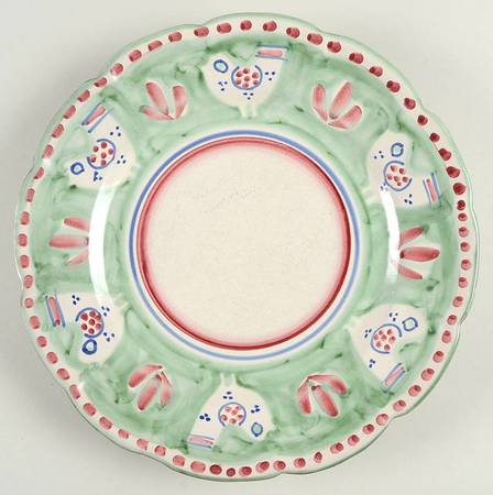 Campagna Chicken (Green Border, Pink Dots) by Ceramica Artistica (CAS Vietri)