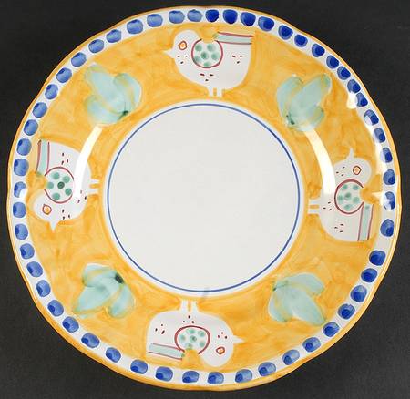 Campagna Chicken (Yellow Border, Blue Dots) by Ceramica Artistica (CAS Vietri)