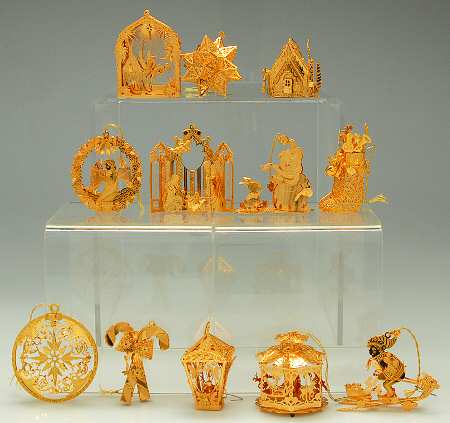 2002 Gold Christmas Ornament Collection by Danbury Mint