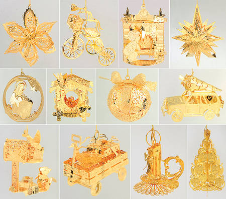 2001 Gold Christmas Ornament Collection by Danbury Mint