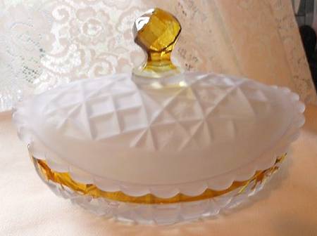 Quartered Block with Stars Amber (Frosted) by Hobbs Brockunier