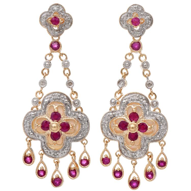 Estate Jewelry Earrings 14KYW Ruby(0.94) Diamond(0.10) & Mother of Pearl Swing Earrings