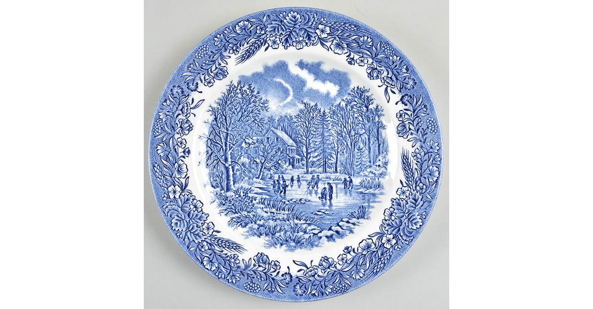 5 Assiettes Plates Churchill Currier Et Ives - Modèle Harvest Scène De Campagne - Bleu - En Porcelaine - Occasion Très Bon état