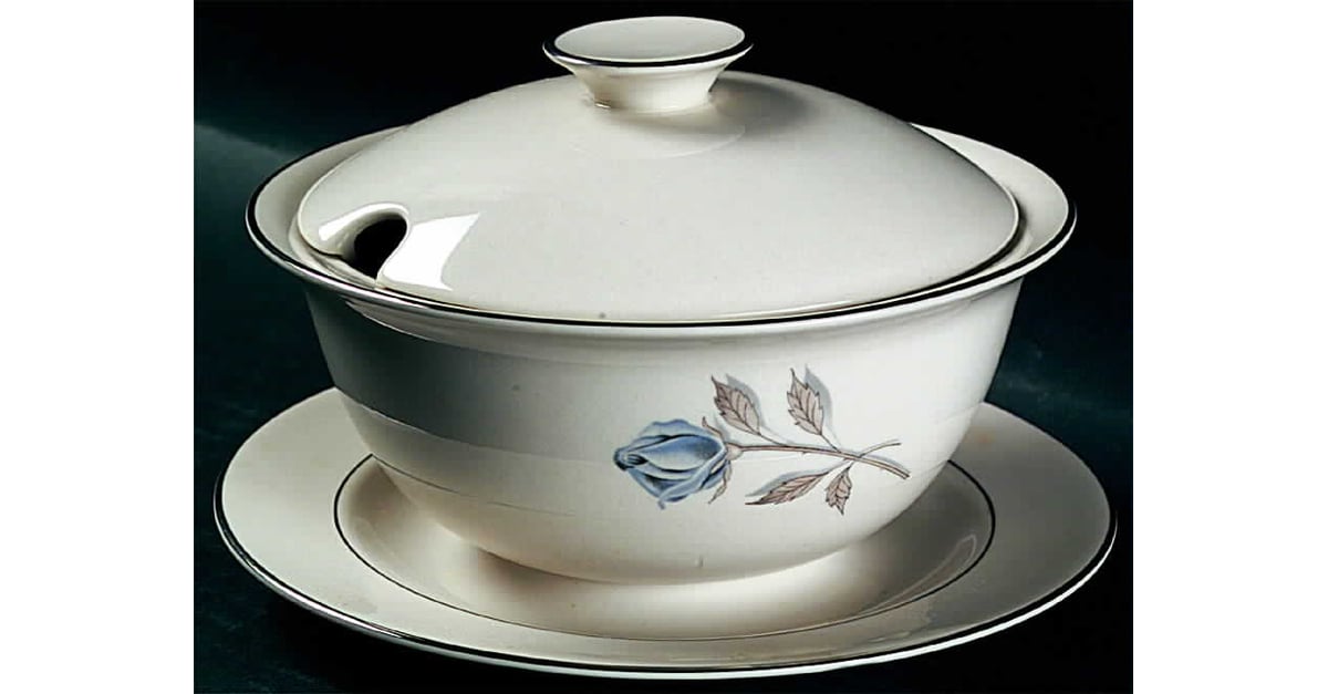 Blue Rhapsody Gravy Boat w/Attached Underplate & Lid by Carillon ...