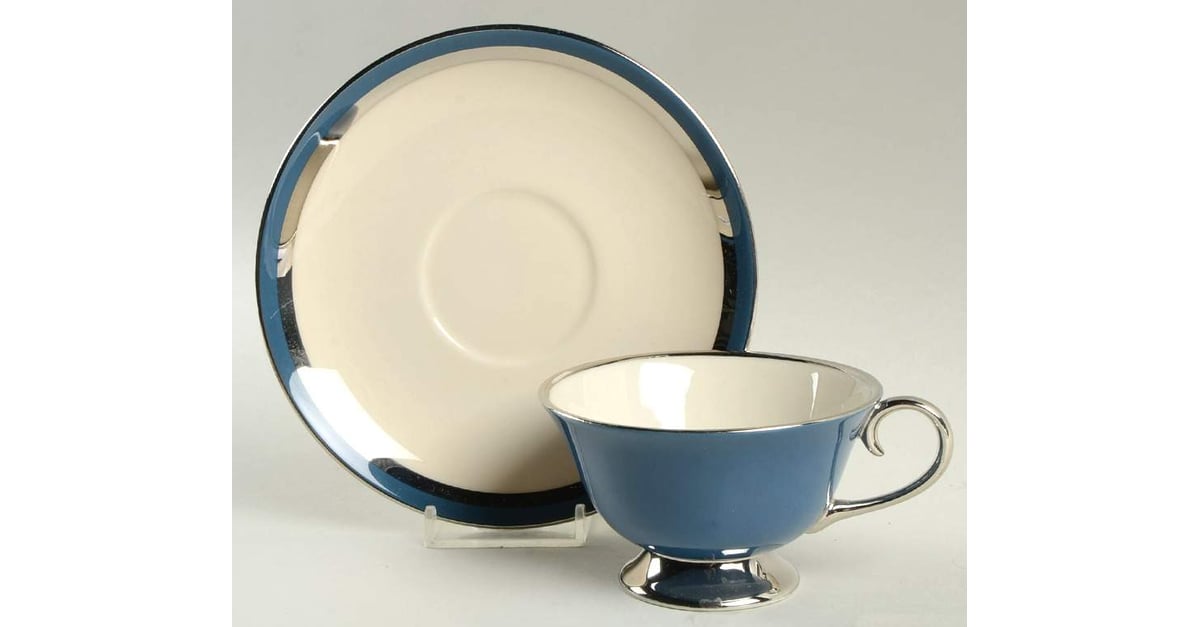 Contessa Mystic Blue (Platinum Trim, Coupe) Footed Cup & Saucer Set by ...