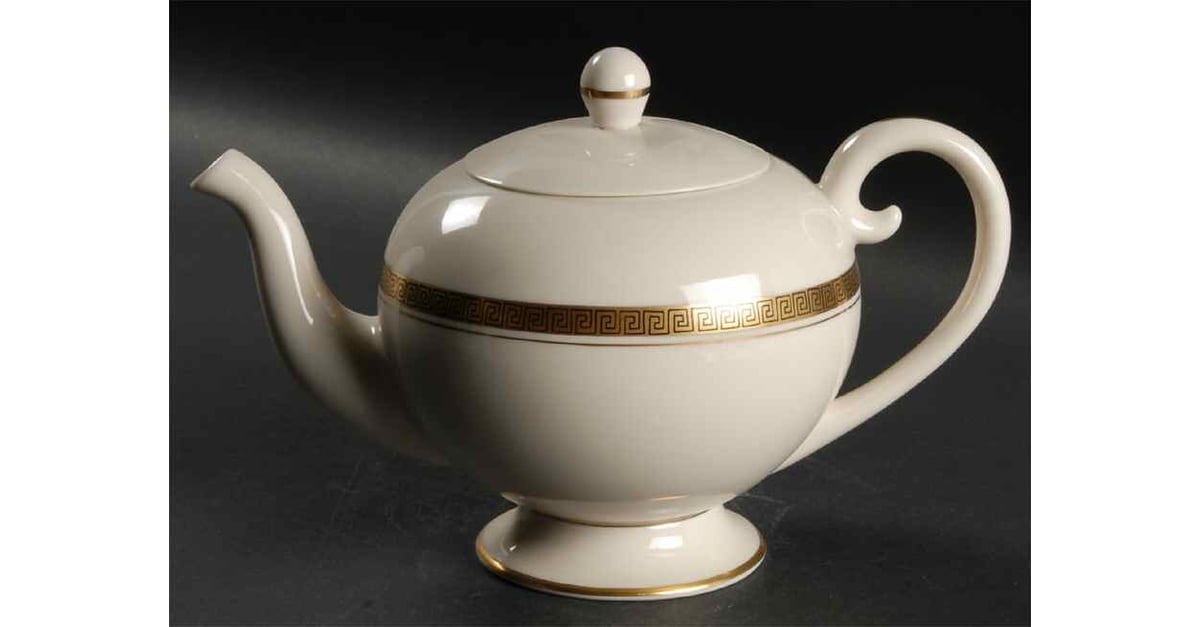 Tea Pot Key Grecian Key No Color Band (Gold Trim, Rim) Teapot & Lid by Flintridge ...