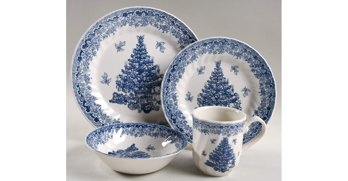 Seasons Greetings Blue 4 Piece Place Setting by Queen's | Replacements ...