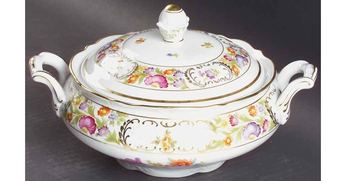 Empress Dresden Flowers Round Covered Vegetable by Schumann - Bavaria ...