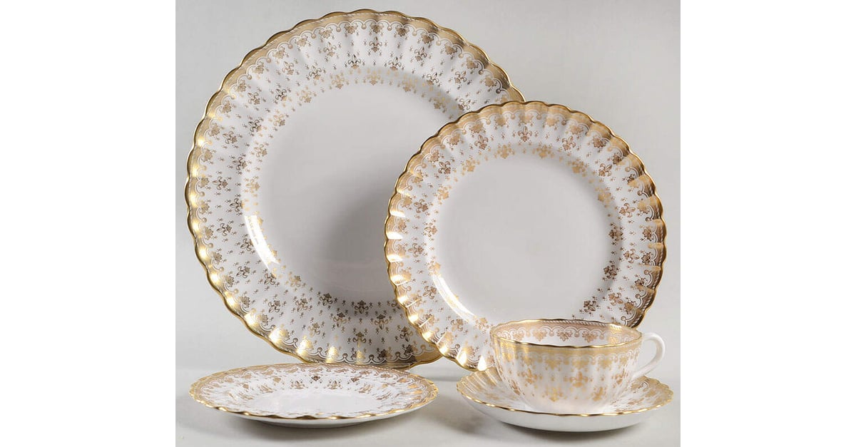Spode ゴールデンジュビリー Fleur de Lys Gold (Bone, Gold Trim) 40 Piece Estate Set by Spode