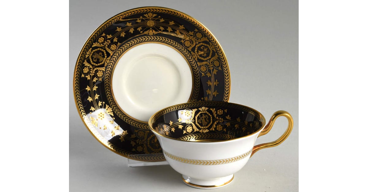 Astbury Black Peony Shape Footed Cup & Saucer Set by Wedgwood 