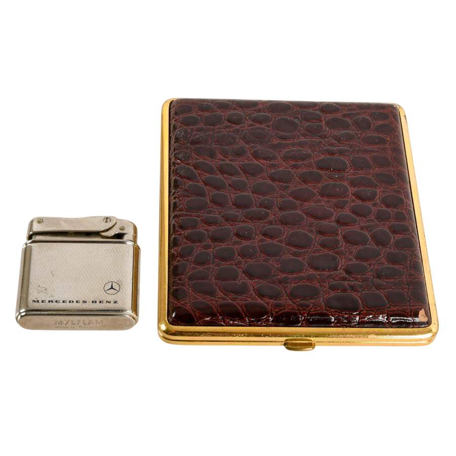 Colibri Laux Crocodile Cigarette Case & Mylflam Duplex Mercedes Lighter-2