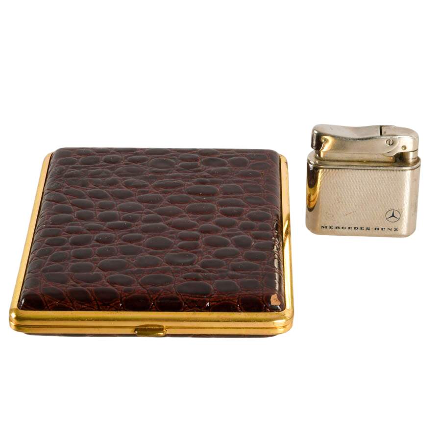 Colibri Laux Crocodile Cigarette Case & Mylflam Duplex Mercedes Lighter-1