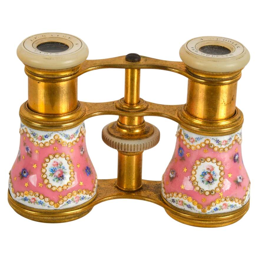 Antique Lemaire Paris Mother of Pearl, Brass, Enamel Opera Glasses-5