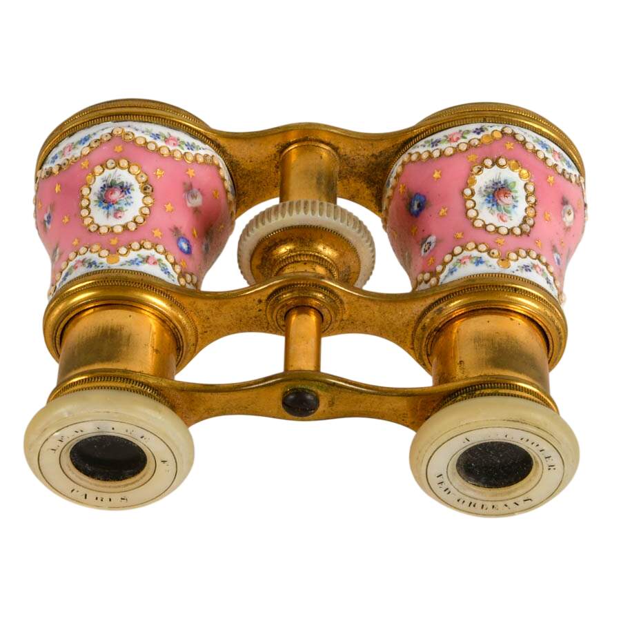 Antique Lemaire Paris Mother of Pearl, Brass, Enamel Opera Glasses-4