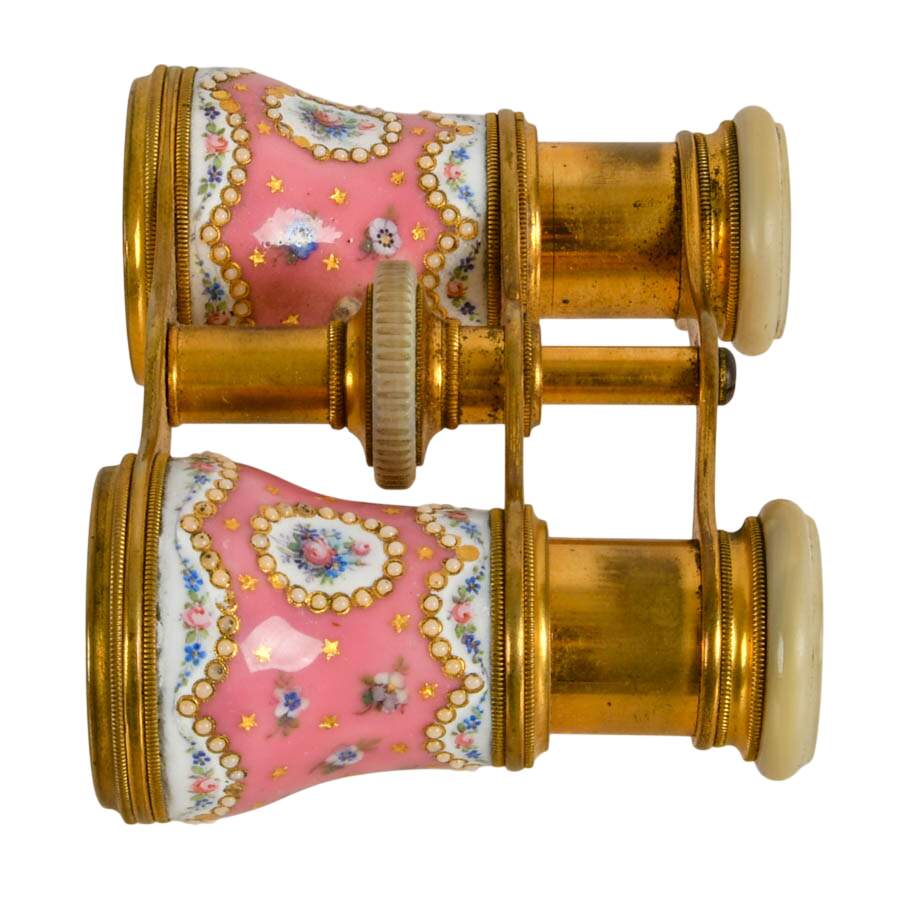 Antique Lemaire Paris Mother of Pearl, Brass, Enamel Opera Glasses-3