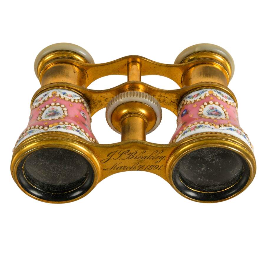 Antique Lemaire Paris Mother of Pearl, Brass, Enamel Opera Glasses-2