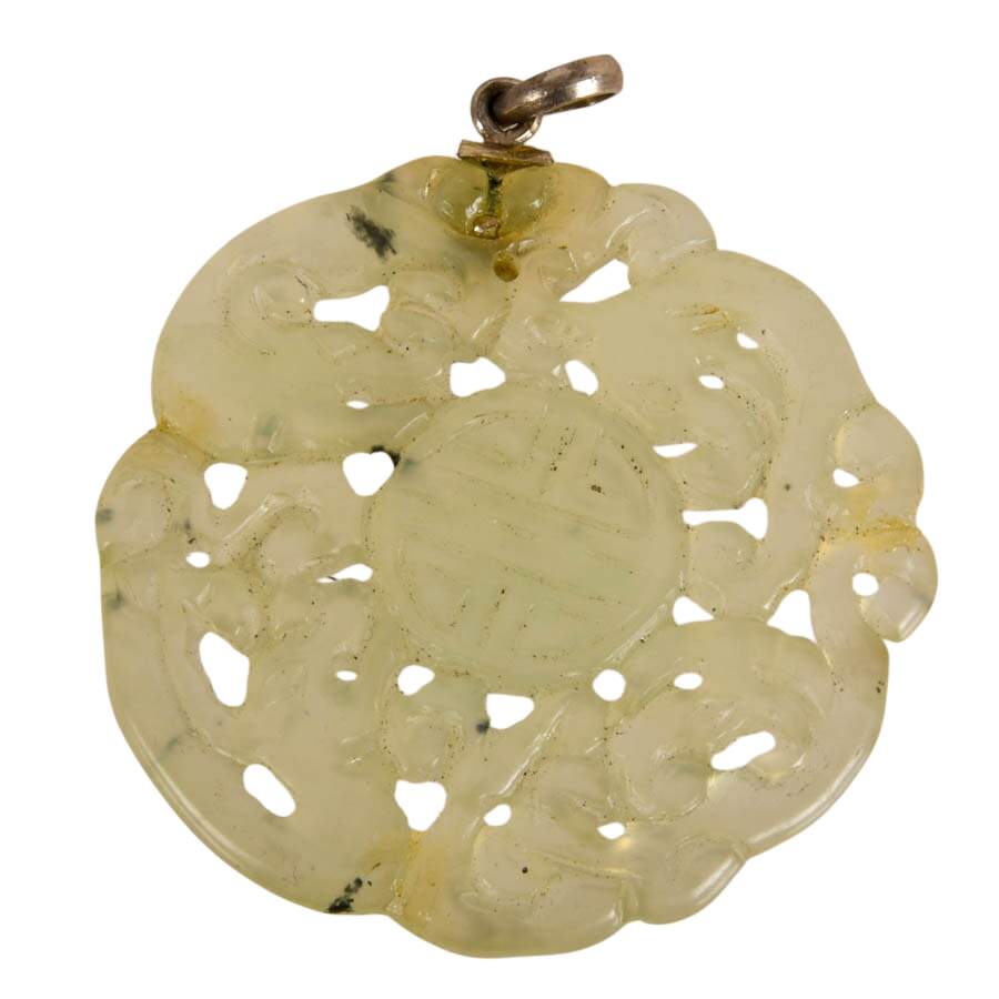 Carved Nephrite Jade Chinese Motif Necklace-3