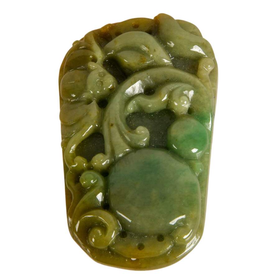 Carved Nephrite Jade Floral Pendant-3